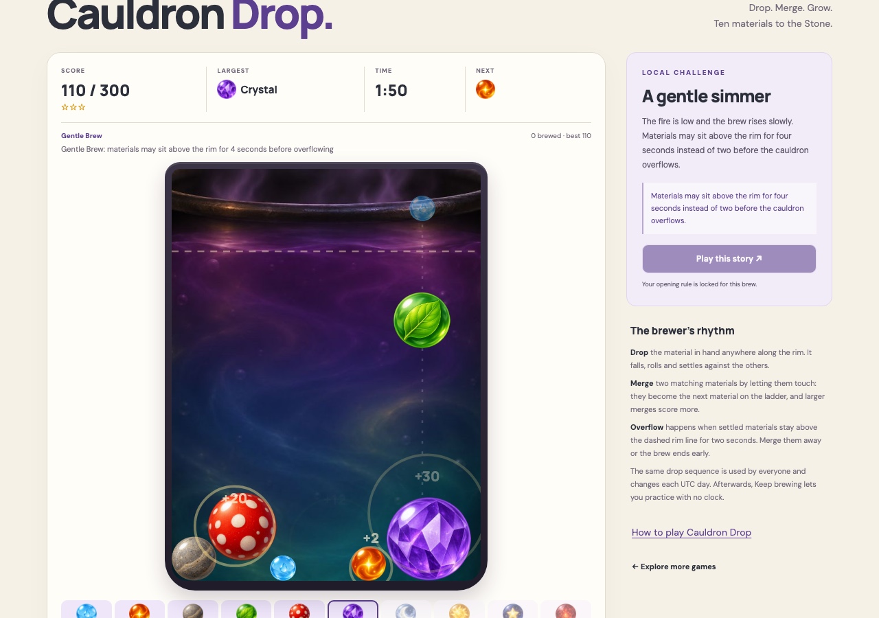 Cauldron Drop gameplay: a frame from the recorded game