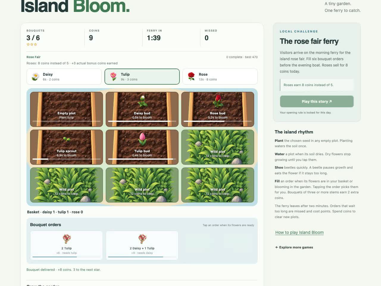 Island Bloom gameplay: a frame from the recorded game