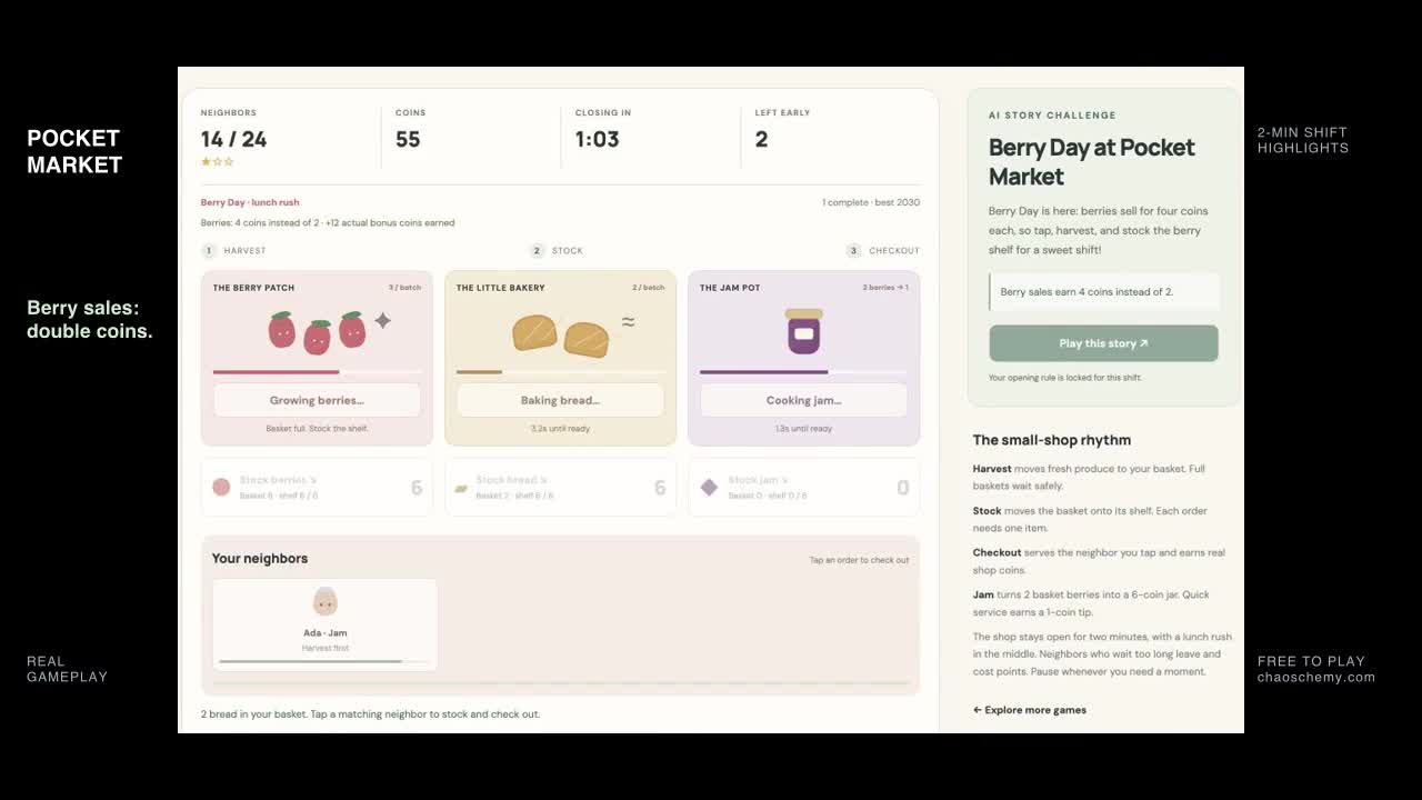 Pocket Market gameplay: a frame from the recorded game