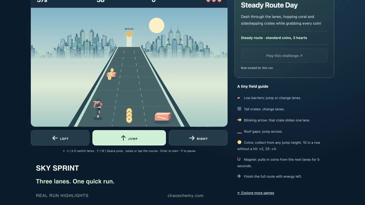 Sky Sprint gameplay: a frame from the recorded game